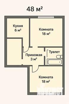 2-к квартира, на длительный срок, 48м2, 1/5 этаж