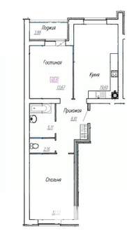 2-к квартира, вторичка, 69м2, 1/9 этаж