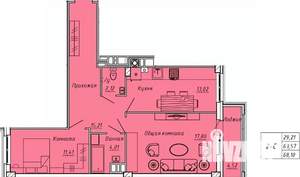 2-к квартира, вторичка, 68м2, 6/9 этаж