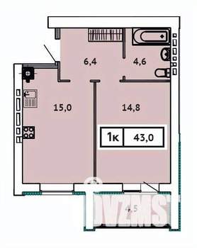 1-к квартира, строящийся дом, 43м2, 6/9 этаж
