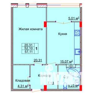 1-к квартира, строящийся дом, 57м2, 13/15 этаж