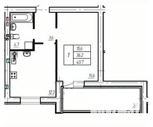 1-к квартира, строящийся дом, 41м2, 1/9 этаж