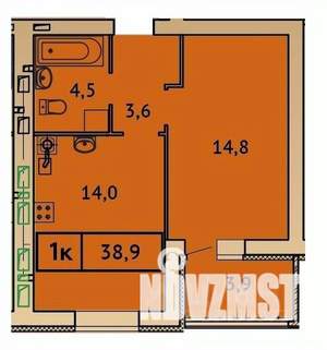 1-к квартира, строящийся дом, 39м2, 3/9 этаж