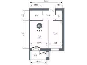 Студия квартира, вторичка, 43м2, 4/9 этаж