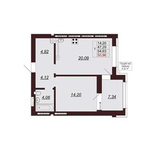 1-к квартира, строящийся дом, 55м2, 1/9 этаж