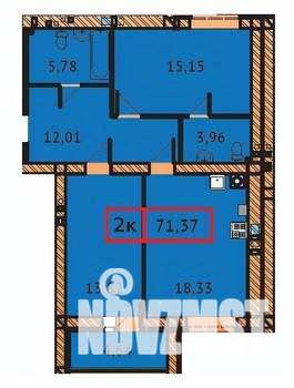 2-к квартира, строящийся дом, 71м2, 4/9 этаж