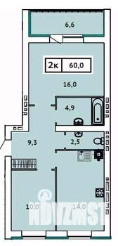 2-к квартира, строящийся дом, 60м2, 4/9 этаж