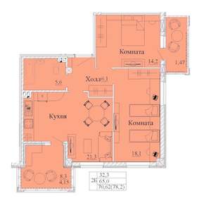 2-к квартира, строящийся дом, 78м2, 9/14 этаж