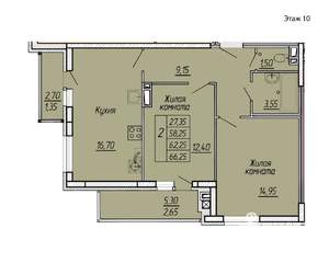 2-к квартира, вторичка, 66м2, 10/11 этаж