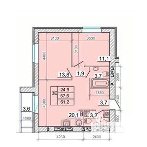 3-к квартира, вторичка, 61м2, 8/14 этаж