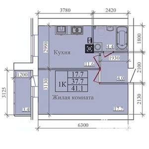 1-к квартира, вторичка, 41м2, 10/14 этаж