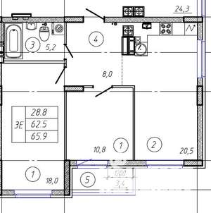 3-к квартира, строящийся дом, 66м2, 8/9 этаж