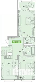 2-к квартира, вторичка, 74м2, 9/14 этаж