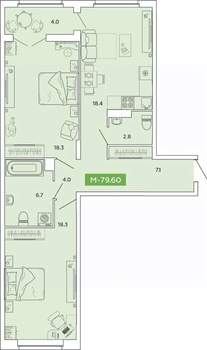 2-к квартира, вторичка, 80м2, 7/14 этаж