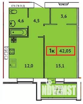 1-к квартира, строящийся дом, 42м2, 3/10 этаж