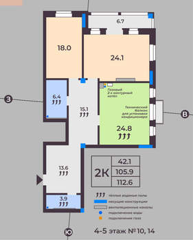 2-к квартира, вторичка, 106м2, 4/9 этаж