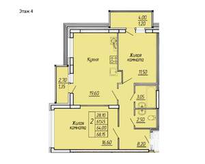 2-к квартира, вторичка, 68м2, 4/11 этаж