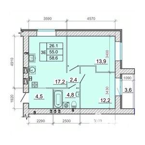 2-к квартира, вторичка, 59м2, 7/14 этаж