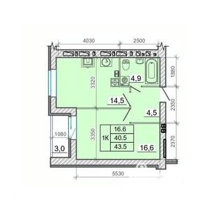 1-к квартира, вторичка, 44м2, 9/14 этаж