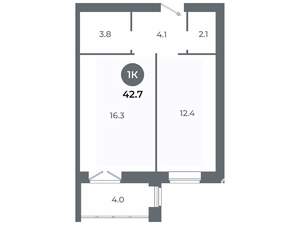 Студия квартира, вторичка, 43м2, 2/9 этаж