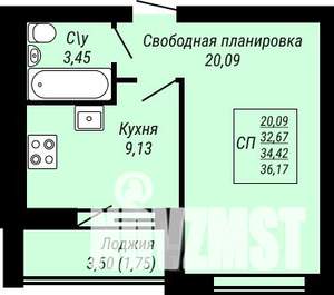 1-к квартира, строящийся дом, 36м2, 9/9 этаж