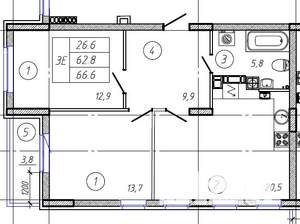 3-к квартира, строящийся дом, 67м2, 5/9 этаж