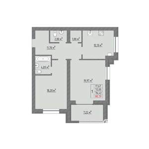 2-к квартира, строящийся дом, 78м2, 7/9 этаж