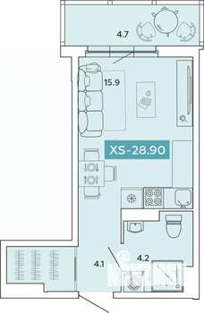 1-к квартира, строящийся дом, 29м2, 7/14 этаж