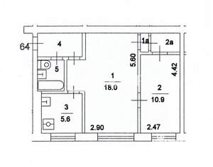2-к квартира, вторичка, 42м2, 2/5 этаж