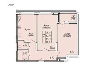 2-к квартира, вторичка, 66м2, 4/11 этаж