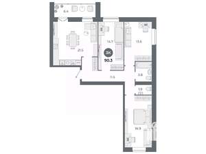 3-к квартира, вторичка, 90м2, 8/9 этаж