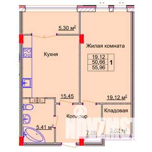 1-к квартира, строящийся дом, 56м2, 13/15 этаж