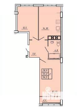 2-к квартира, строящийся дом, 57м2, 12/17 этаж