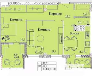2-к квартира, строящийся дом, 81м2, 14/14 этаж