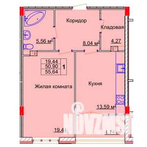 1-к квартира, строящийся дом, 56м2, 12/15 этаж