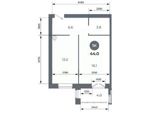 Студия квартира, вторичка, 44м2, 2/9 этаж