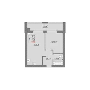 1-к квартира, строящийся дом, 52м2, 1/9 этаж