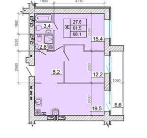 3-к квартира, вторичка, 68м2, 2/14 этаж
