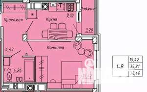1-к квартира, вторичка, 38м2, 3/9 этаж