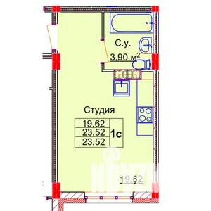 Студия квартира, строящийся дом, 24м2, 2/15 этаж