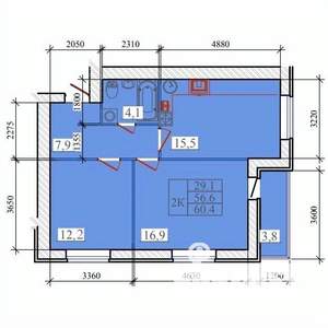 2-к квартира, вторичка, 60м2, 12/14 этаж