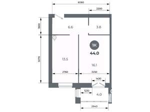Студия квартира, вторичка, 44м2, 4/9 этаж