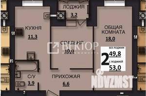 2-к квартира, сданный дом, 53м2, 1/10 этаж