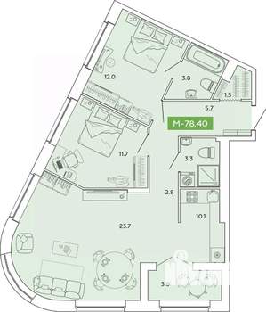 2-к квартира, вторичка, 78м2, 11/14 этаж