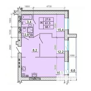 2-к квартира, вторичка, 68м2, 4/14 этаж