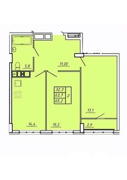 2-к квартира, строящийся дом, 65м2, 8/17 этаж