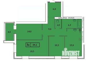 3-к квартира, строящийся дом, 84м2, 4/9 этаж