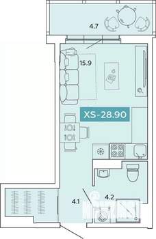 1-к квартира, строящийся дом, 29м2, 7/14 этаж