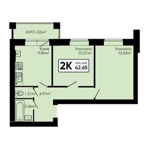 2-к квартира, вторичка, 43м2, 2/4 этаж