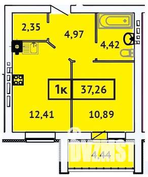 1-к квартира, строящийся дом, 37м2, 2/9 этаж